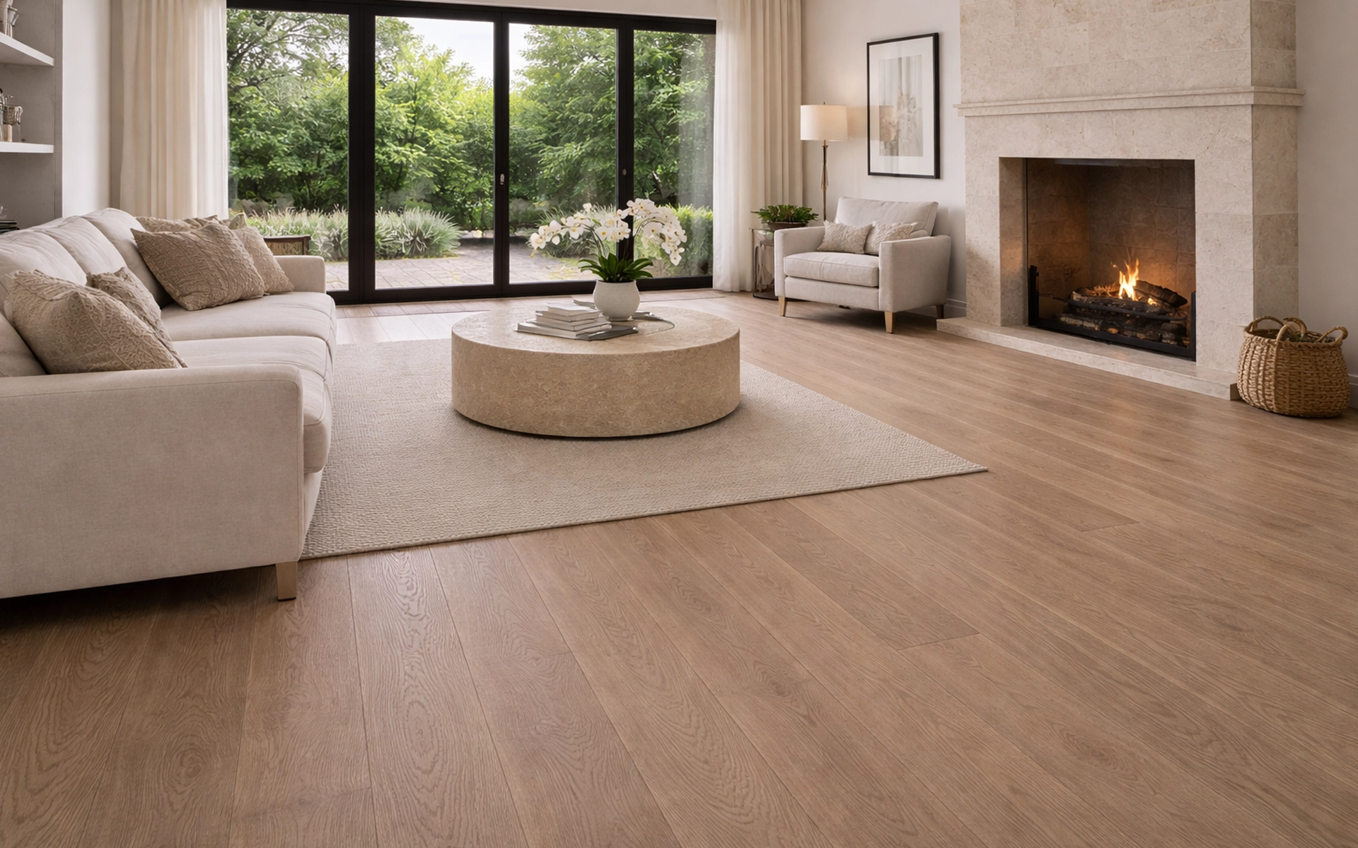 Interno dining con pavimento in legno Tavolato Veneto