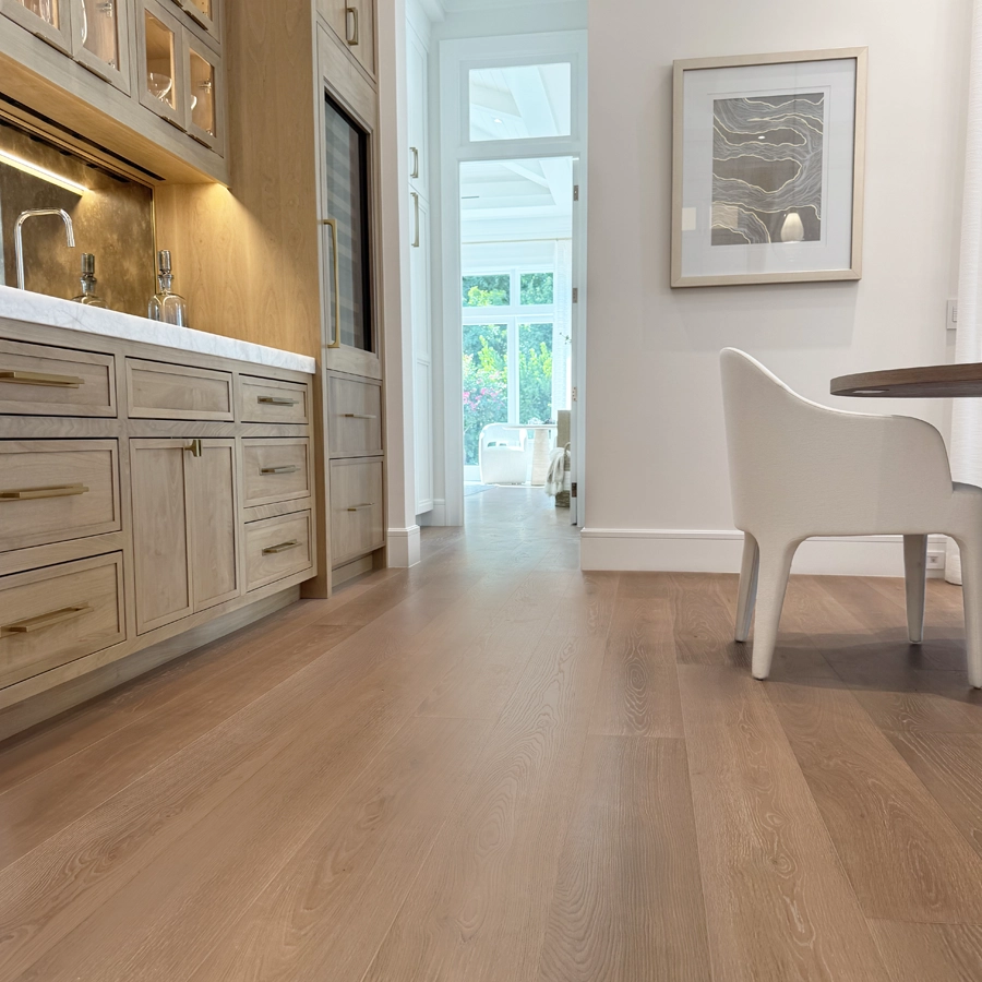 Dining interior with wood flooring